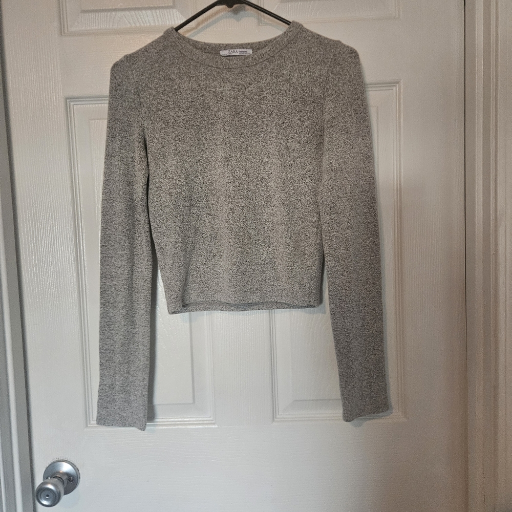 Zara Gray Heathered Crop Top Sweater - Picture 1 of 8